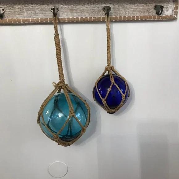 Glass Buoys Turquoise and Cobalt Blue Approximate Circumference 17” 21” - Picture 6 of 7